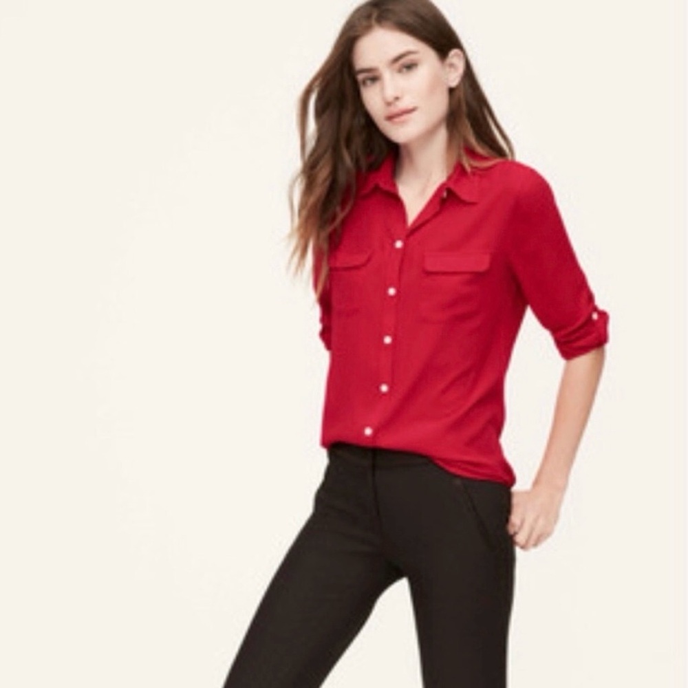 NWOT LOFT Red Petite Button Down Collared Shirt -… - image 1